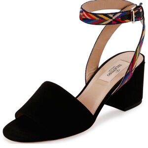 Valentino Black Sandals with Multicolor Strap